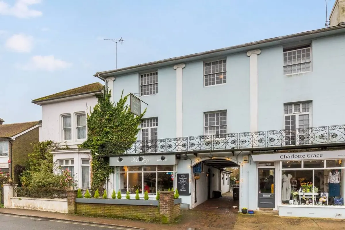 Morleys’ pale-blue building and balcony on Hurstpierpoint High Street